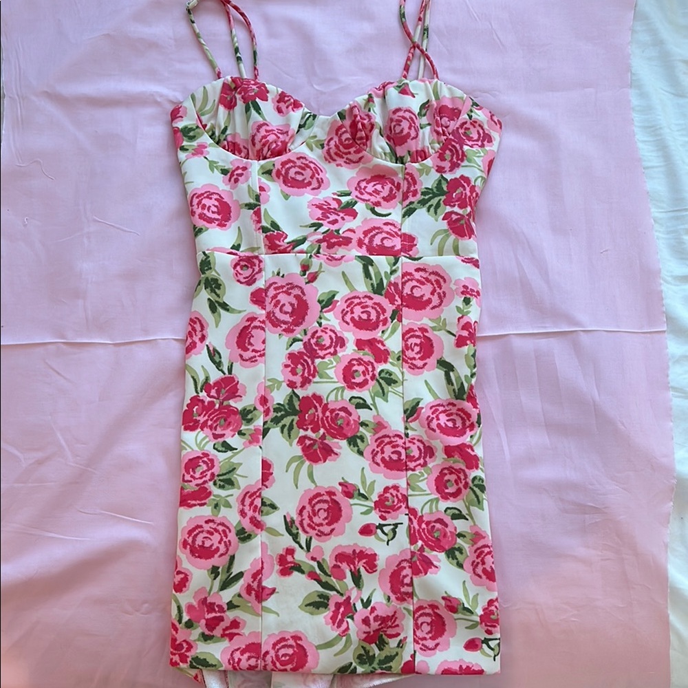Floral Pink and White Dress